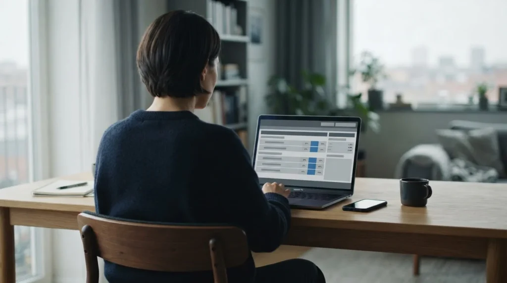Person analysiert Sportwetten-Einzahlungsoptionen am Laptop