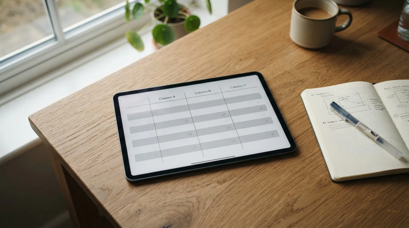 Tablet mit abstrakter Vergleichstabelle verschiedener Wettanbieter auf Schreibtisch