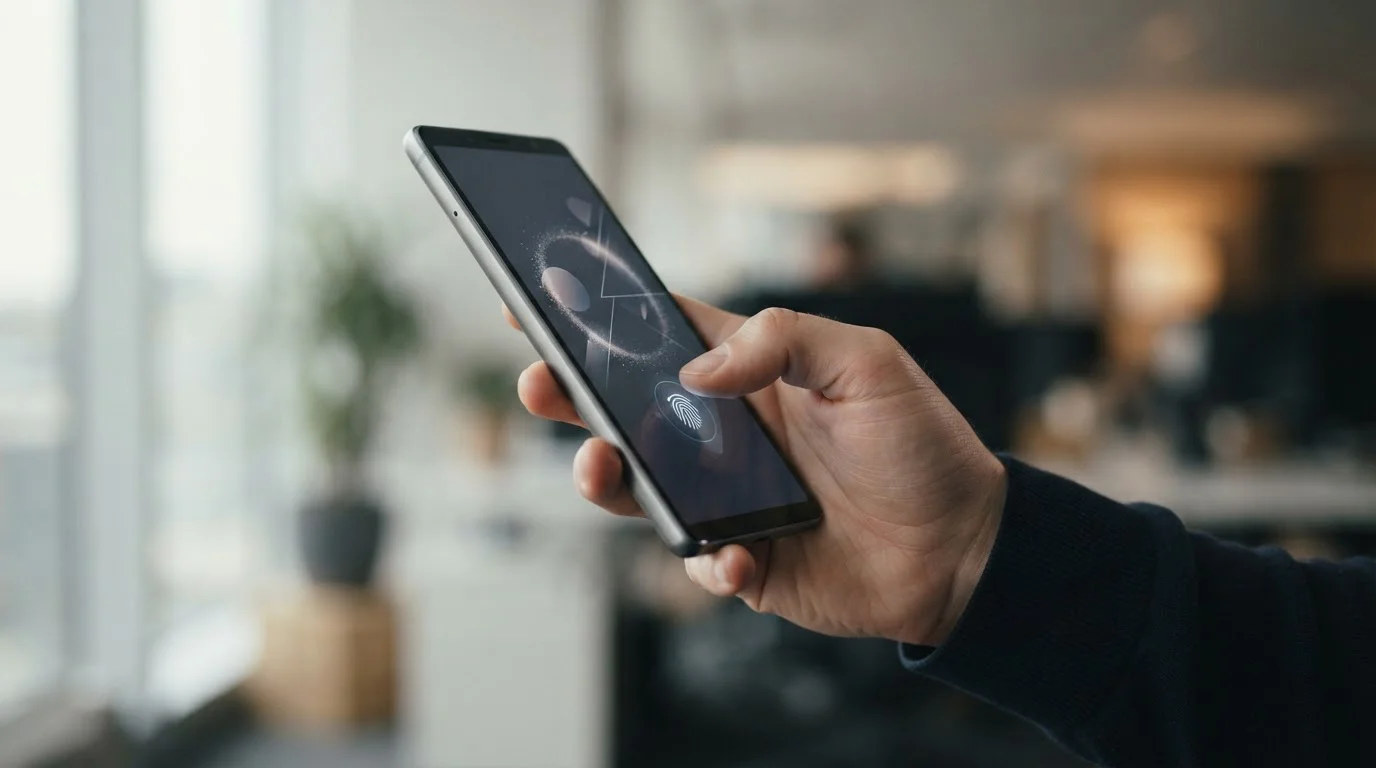 Hand nutzt Fingerabdruck-Sensor zur biometrischen Anmeldung an Sportwetten-App