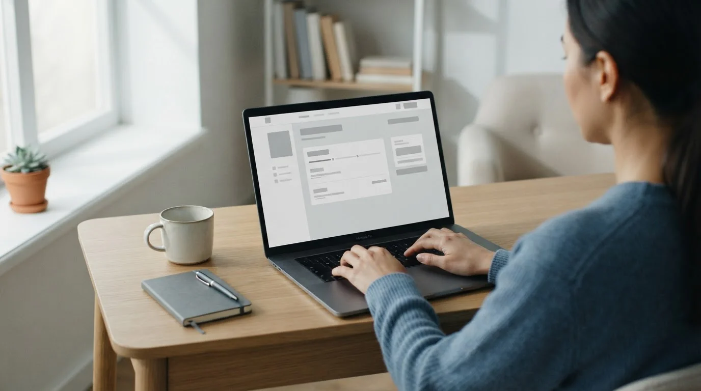 Trustly-Zahlung am Laptop in minimalistischem Arbeitsumfeld