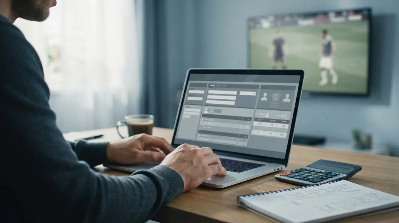 Laptop zeigt Sportwetten-Interface mit Fokus auf Einsatzhöhen und Limits