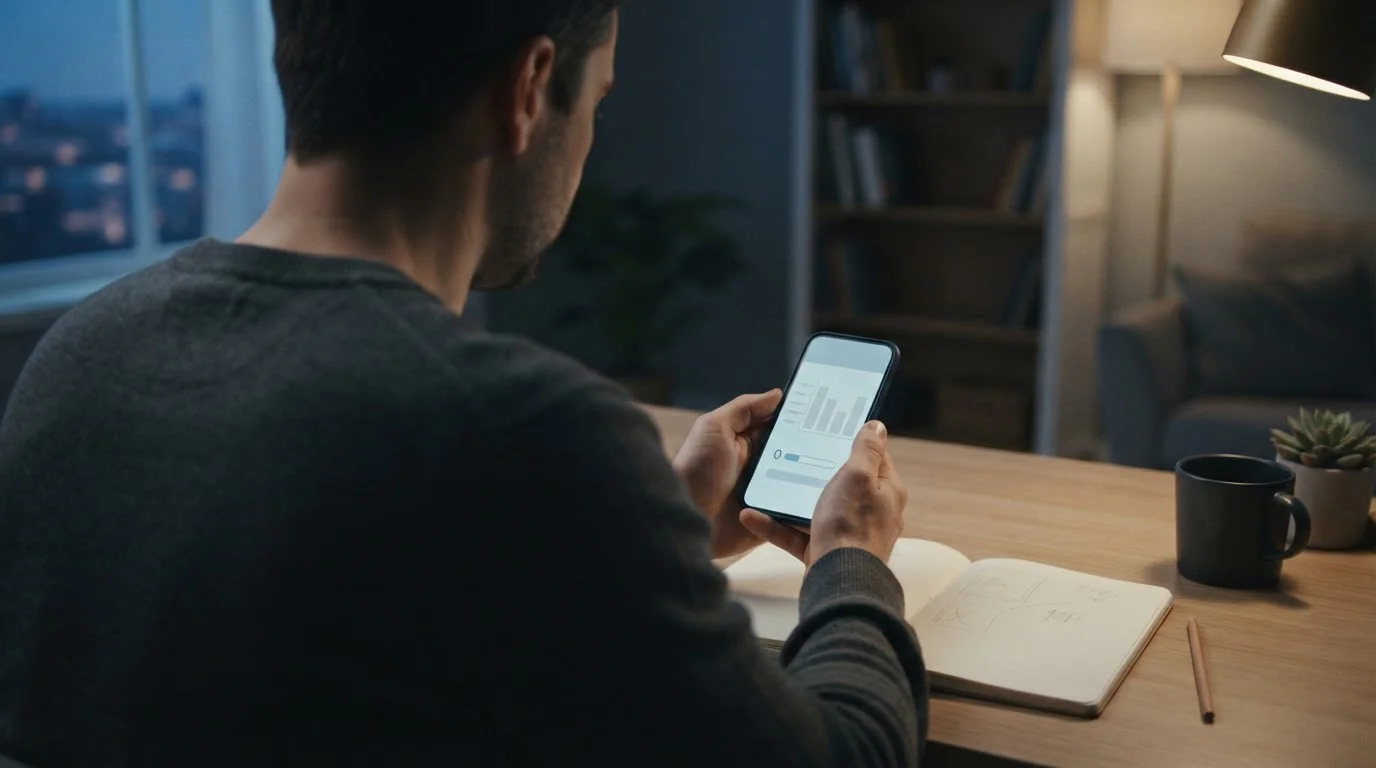 Person prüft Limits und Kostenaufstellung in einer neutralen App-Oberfläche