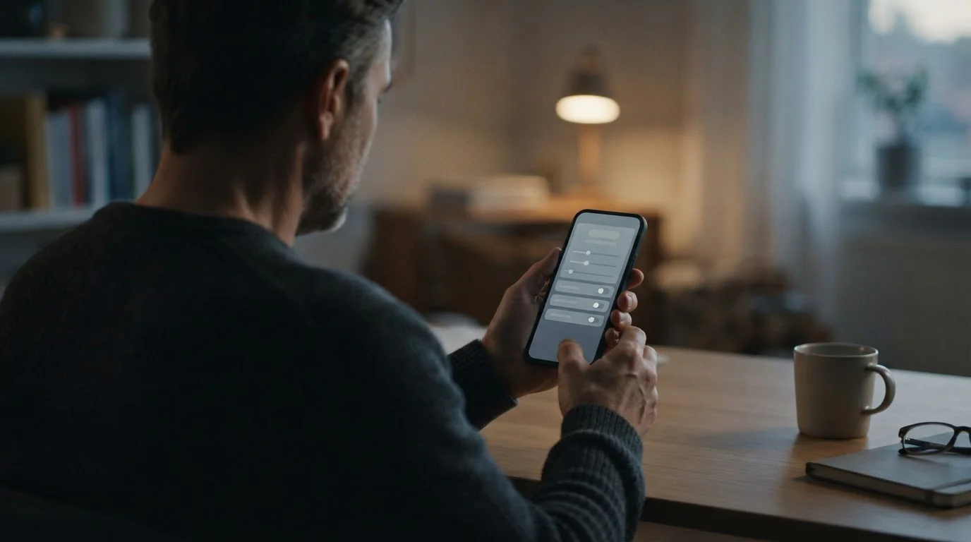 Person prüft Einzahlungsgrenzen in einer neutralen App-Oberfläche