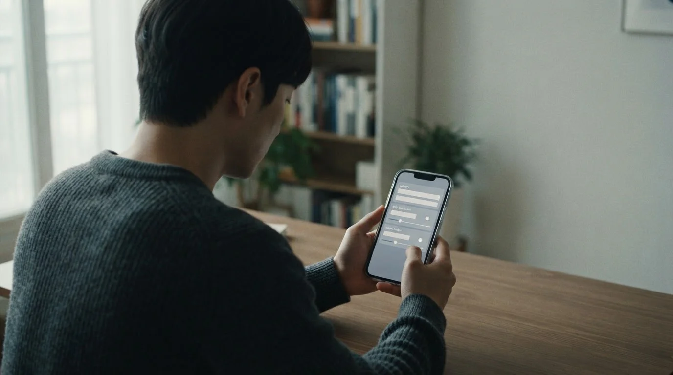 Person setzt Limits in einer neutralen App-Oberfläche auf dem Smartphone