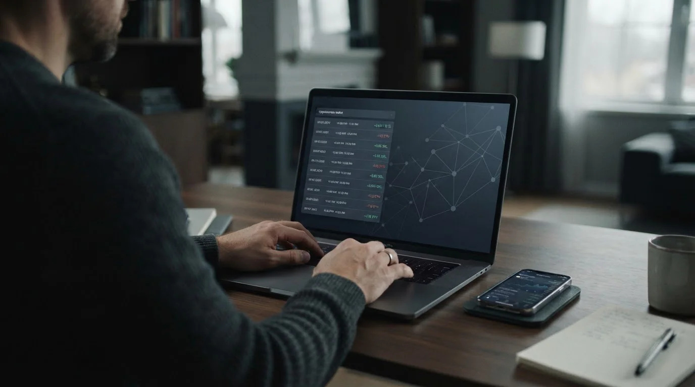 Kryptowährungstransaktion auf Laptop-Bildschirm mit Wallet-Interface
