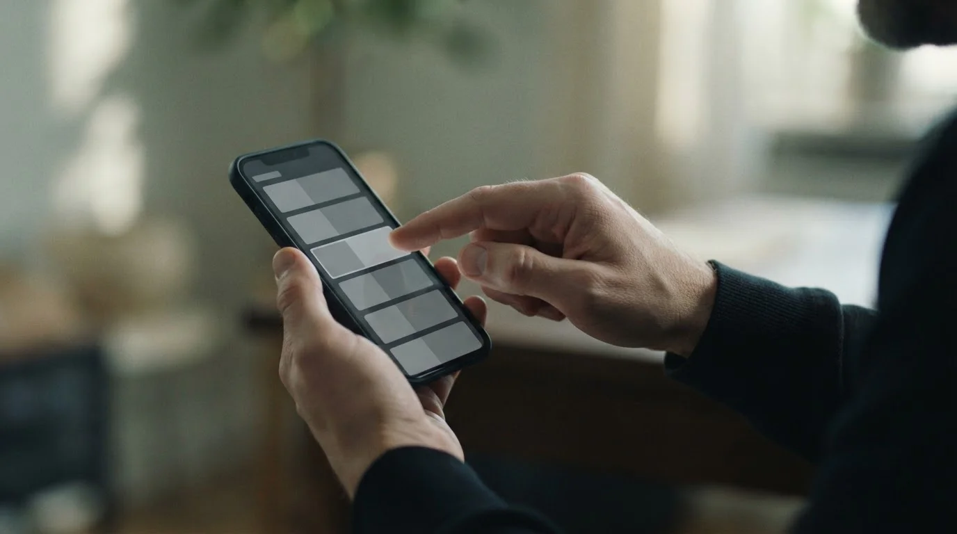 Hand über Smartphone mit neutraler Anbieter-Übersicht