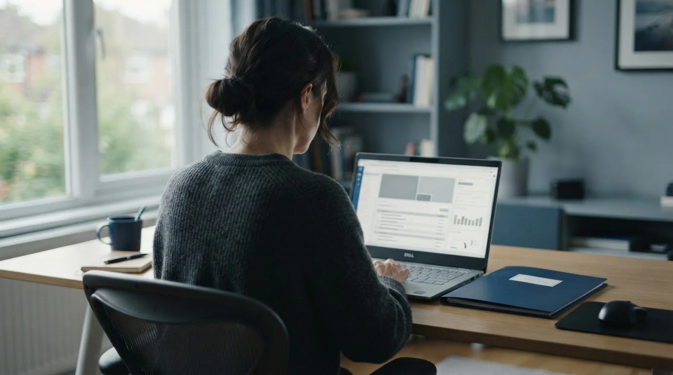 Person überprüft Online-Buchmacher auf Laptop mit Dokumenten zur deutschen Glücksspielregulierung