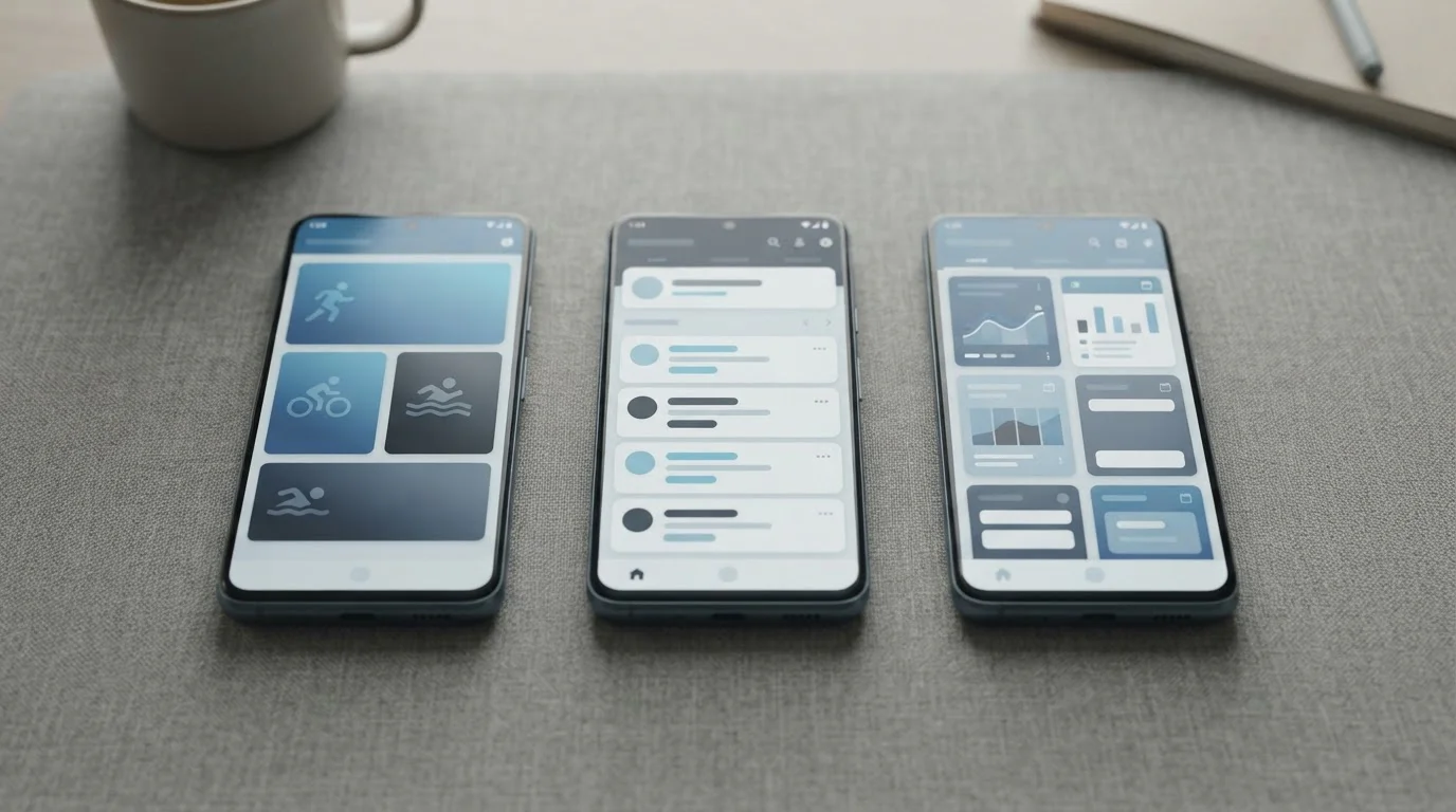 Mehrere Android-Smartphones nebeneinander zur Darstellung des App-Vergleichs