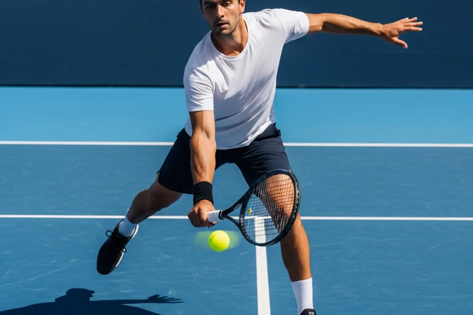 Tennis Spieler beim Aufschlag auf Hartplatz für Statistik-Analyse